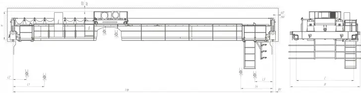 Краны мостовые двухбалочные, управление с пола (со вспомогательным подъемом)