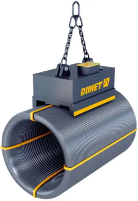 Electromagnets for reinforcing steel in bundles and coils, and round steel and wire rod coils